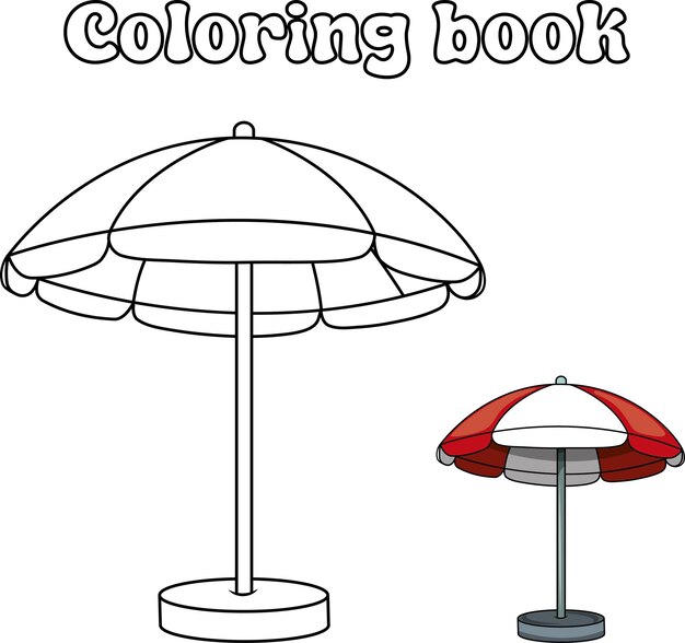 Vecteur feuille de coloration d'un parapluie de plage sans couleur et son illustration vectorielle d'échantillon de couleur
