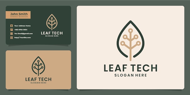 Feuille Avec Conception De Logo De Technologie Et Modèle De Carte De Visite