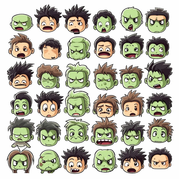 Feuille Emoji Diverses Expressions Une Illustration Vectorielle D'anime Frankensteins