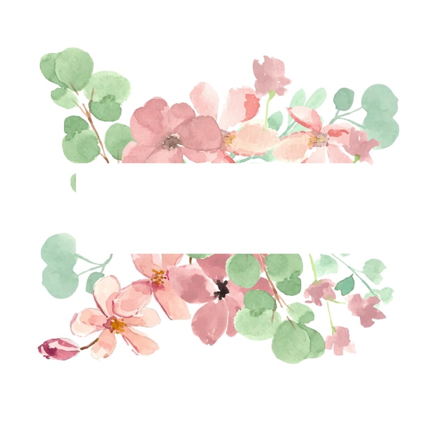 Feuille d'eucalyptus de couleur rêveuse et cadre aquarelle floral rose avec forme de ligne