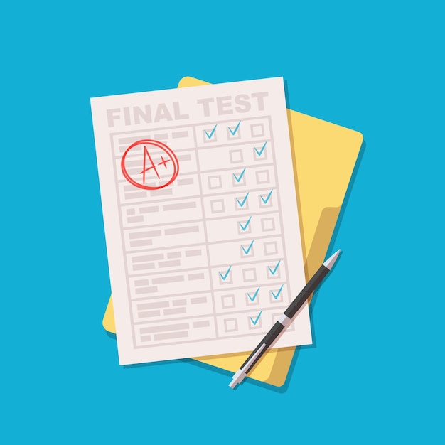 Feuille d'examen avec test d'éducation de qualité A plus