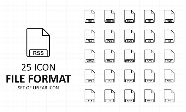 Vecteur feuille d'icônes de format de fichier pixel perfect icons