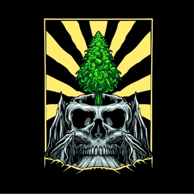 Vecteur la feuille de marijuana pousse sur l'illustration du crâne
