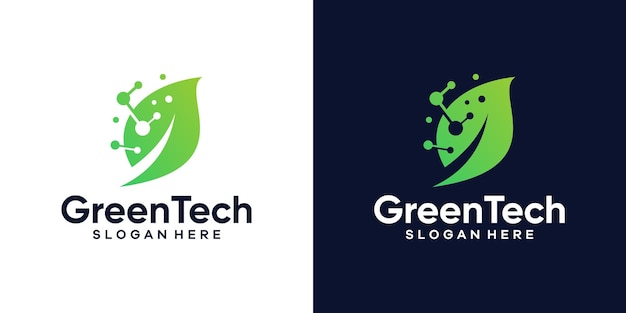 Vecteur feuille de modèle de conception de logo tech vert avec conception de technologie de données numériques illustration vectorielle graphique symbole icône créative