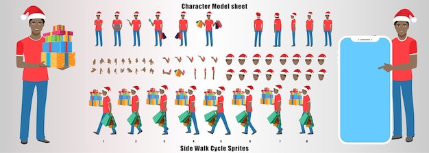 Feuille De Modèle De Conception De Personnage De Noël Santa Man Avec Animation De Cycle De Marche Et Synchronisation Labiale