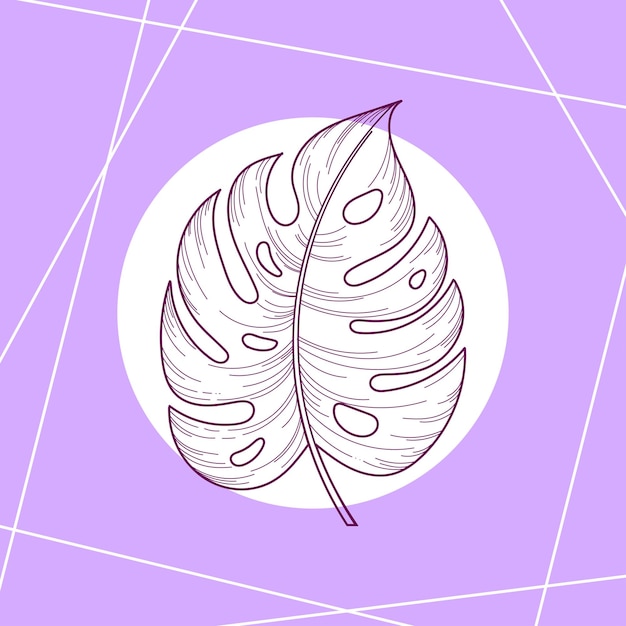 Feuille De Monstera Dessinée à La Main Isolée Sur Illustration Vectorielle De Fond Lilas Pour Les Cartes D'invitation De Mariage