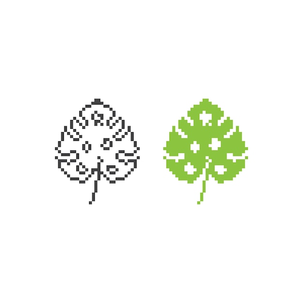 Feuille De Monstera Feuilles Tropicales Pixel Art 8 Bits Icône Illustration Vectorielle