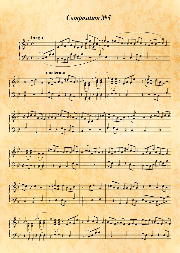Feuille de musique avec une mélodie difficile sur du vieux papier