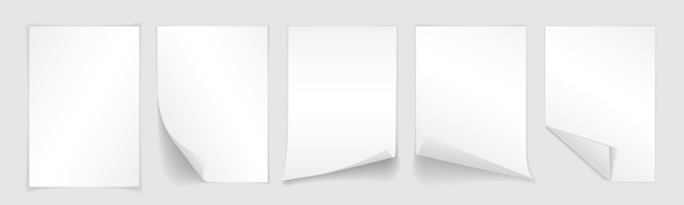 Vecteur feuille de papier blanc avec coin recourbé et ombre, modèle pour votre conception. ensemble.