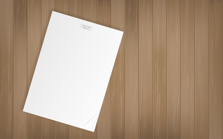 Vecteur feuille de papier blanc sur fond de texture bois.
