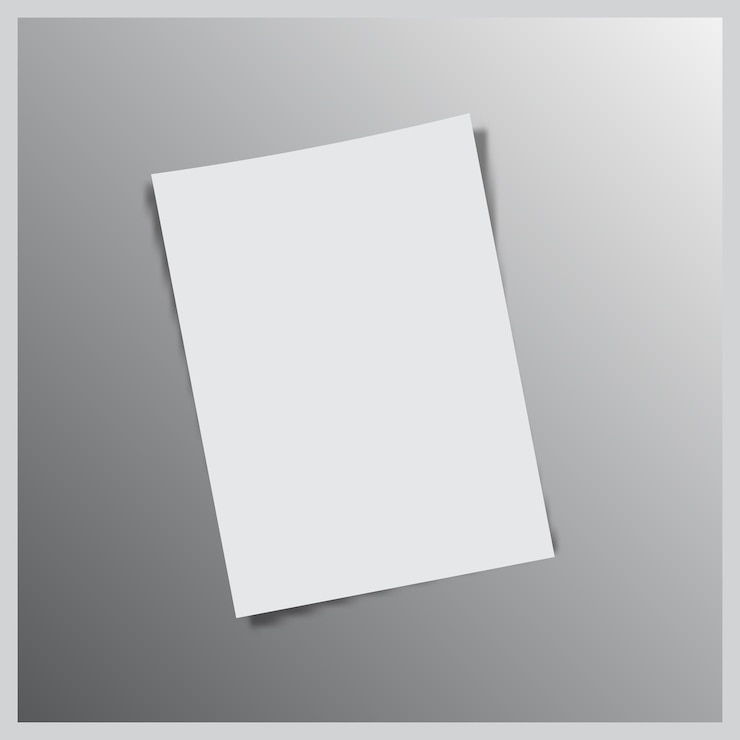 Vecteur feuille de papier vide au format a4 avec des ombres sur fond gris