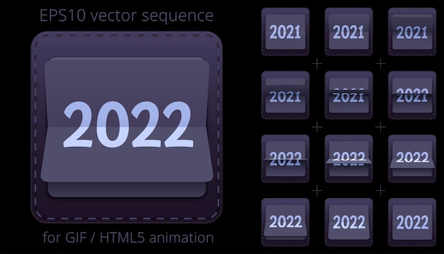 Vecteur feuille de sprite 2021 2022 pour bannière web flip animée pour les événements du nouvel an
