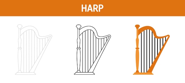 Feuille de traçage et de coloriage de la harpe pour les enfants