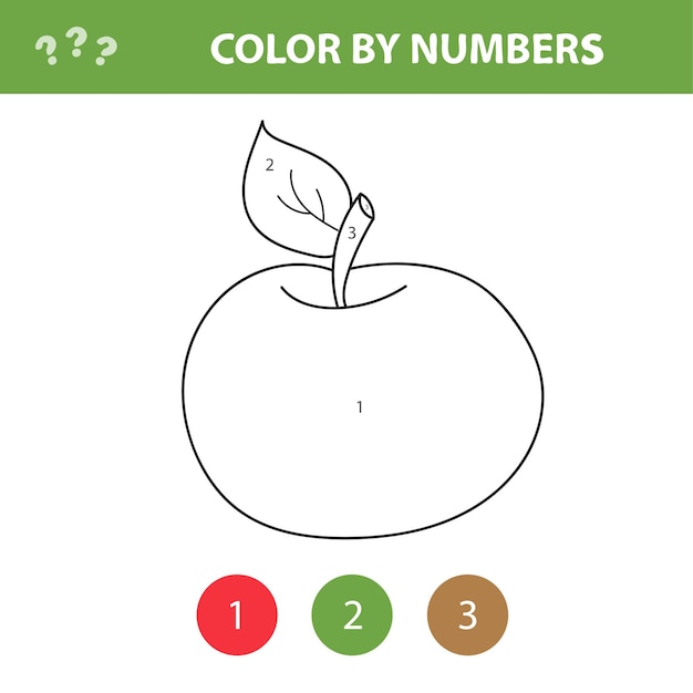 Feuille de travail couleur par numéro pour les enfants Apprentissage des chiffres et livre de coloriage pomme