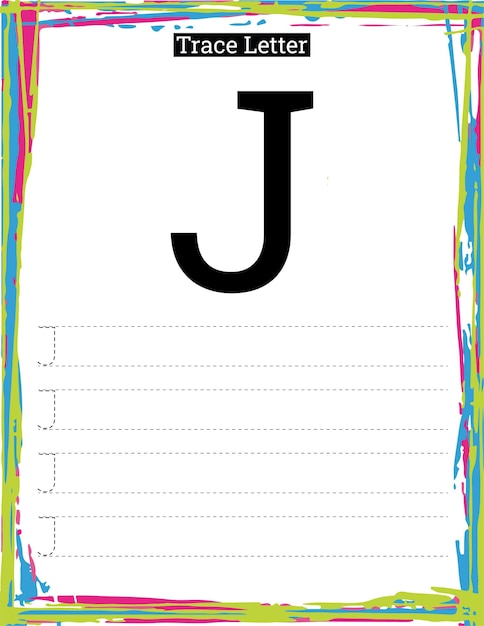 Vecteur feuille de travail imprimable de traçage des lettres de l'alphabet avec la lettre j pour les enfants