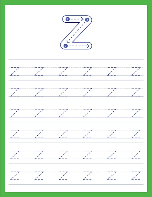 Feuille De Travail Pratique De Traçage De L'alphabet De La Lettre Majuscule De L'écriture Manuscrite Cursive Avec La Direction De La Flèche Z