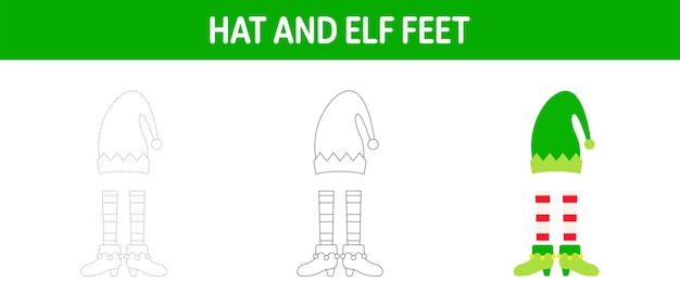 Feuille De Travail De Traçage Et De Coloriage Hat And Elf Feet Pour Les Enfants