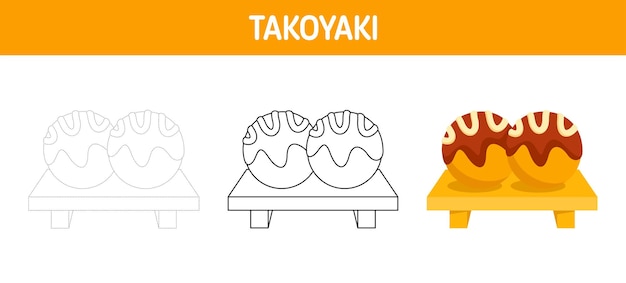 Feuille de travail de traçage et de coloriage Takoyaki pour les enfants