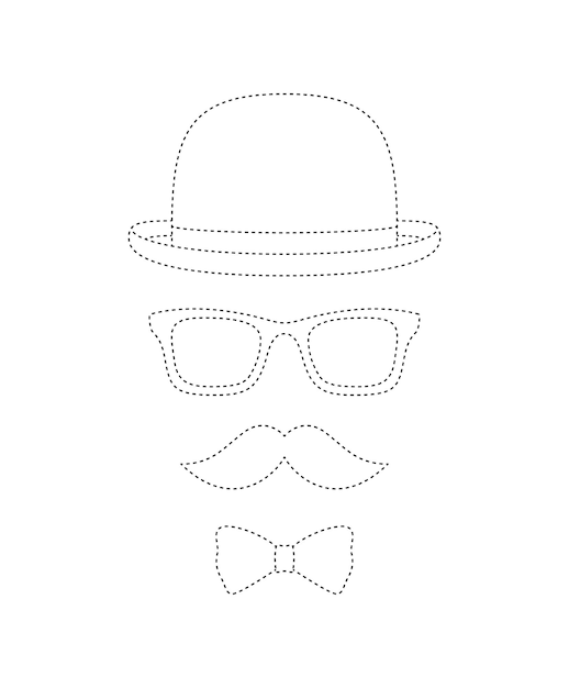 Feuille De Travail De Traçage Du Chapeau Et Des Lunettes Avec Noeud Papillon Moustache Pour Les Enfants