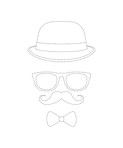 Feuille De Travail De Traçage Du Chapeau Et Des Lunettes Avec Noeud Papillon Moustache Pour Les Enfants