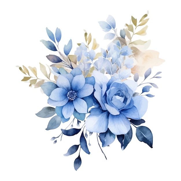 Feuilles D'aquarelle Bleue Et Clipart D'arrangement Floral