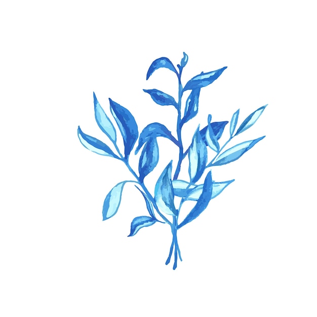 Feuilles d'aquarelle bleue pour cartes ou invitations Bouquet de verdure dessiné à la main illustration isolée vectorielle