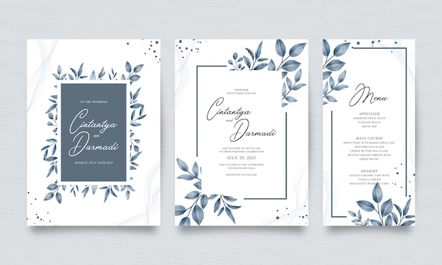 Feuilles D'aquarelle Pour Modèle D'invitation De Mariage à Trois Côtés