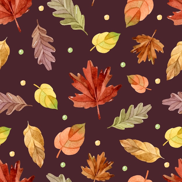 Feuilles d'automne aquarelle transparente motif sur fond marron foncé