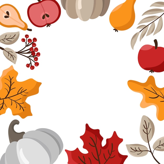 Feuilles D'automne, Fruits, Baies Et Citrouilles Border Frame Background Avec Texte De L'espace