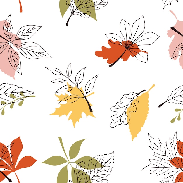 Vecteur feuilles d'automne, modèle sans couture dans le style doodle. imprimer pour vêtements, vaisselle, textiles. illustration vectorielle eps10.