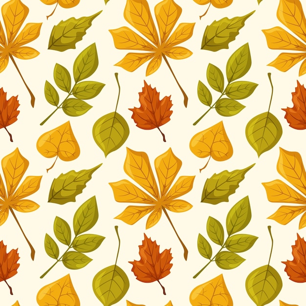 Vecteur feuilles d'automne de modèle sans couture ornement naturel vert feuilles jaunes et oranges