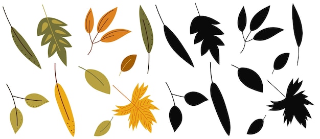 Feuilles D'automne En Vecteur Isolé De Style Doodle