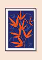 Vecteur feuilles de bambou abstraites de couleur rouge et arbre plat fond bleu foncé affiche naturelle art mural