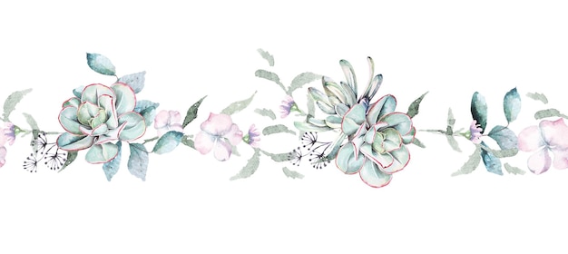 Feuilles de bordure sans couture et fleur avec aquarelle. Jante botanique pour la conception de la bordure. Nature de style