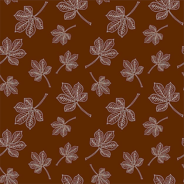 Vecteur feuilles de châtaignier modèle sans couture marron contour blanc linéaire