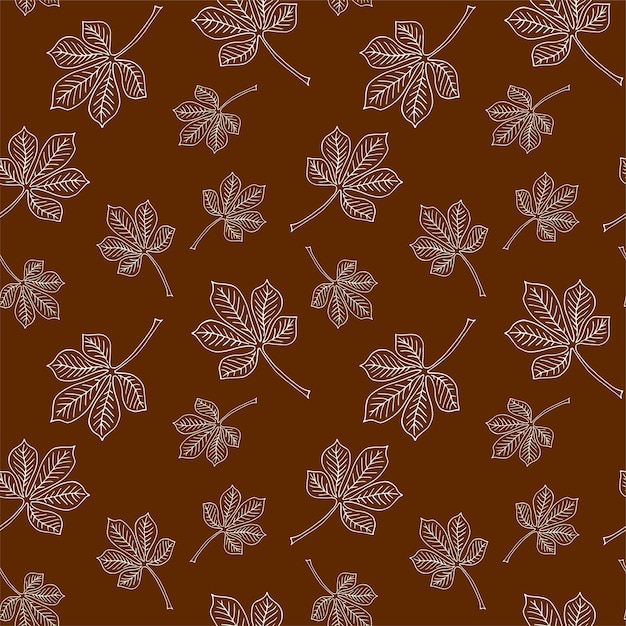 Feuilles De Châtaignier Modèle Sans Couture Marron Contour Blanc Linéaire