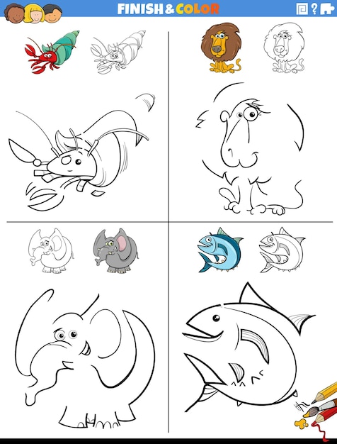 Feuilles De Dessin Et De Coloriage Avec Des Animaux Comiques