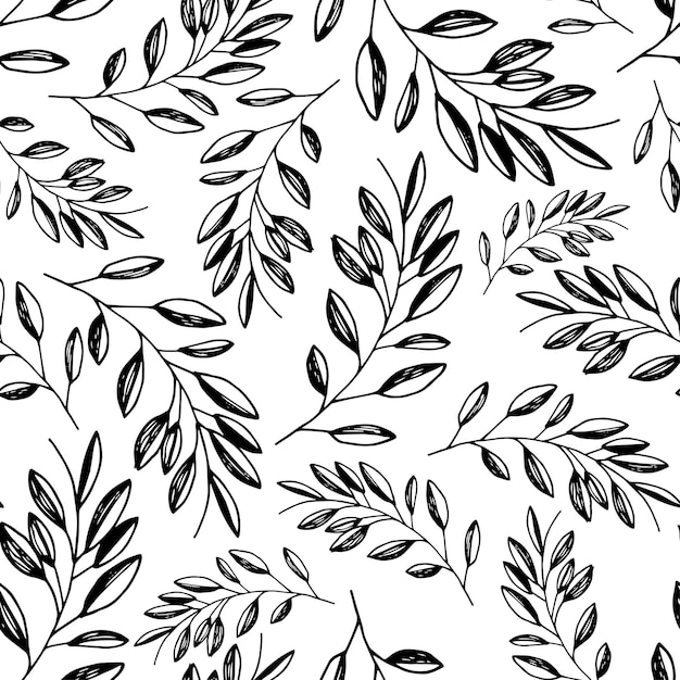 Vecteur feuilles de feuilles de plantes tropicales dessinées à la main de modèle sans couture dans le style doodle illustration vectorielle