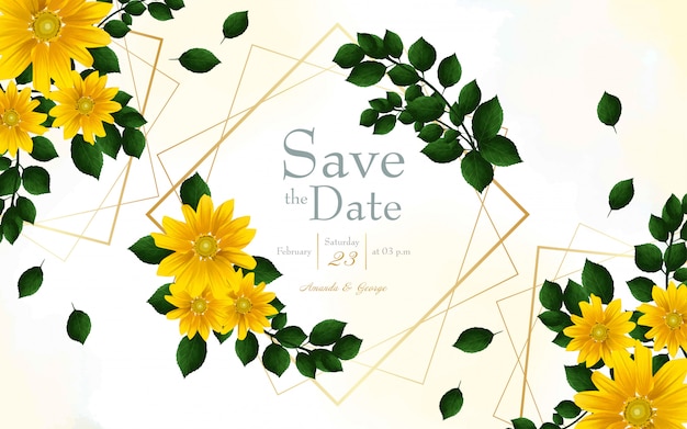 Feuilles De Fleurs Et Invitation De Mariage De Fleurs Jaunes