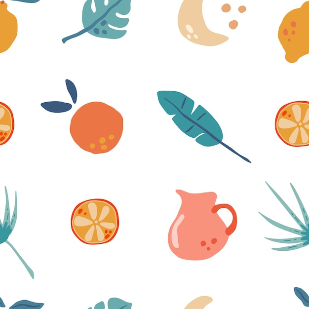 Feuilles De Fruits Tropicaux Biologiques Modèle Sans Couture Matisse Abstrait Feuilles D'orange Citron Contemporain