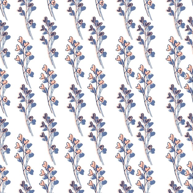 Feuilles Minces Coeurs Brindilles Avec Motif Sans Soudure De Vecteur Botanique Feuillage
