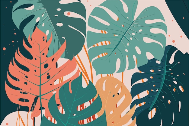 Feuilles de Monstera fond floral nature plante jungle tropicale