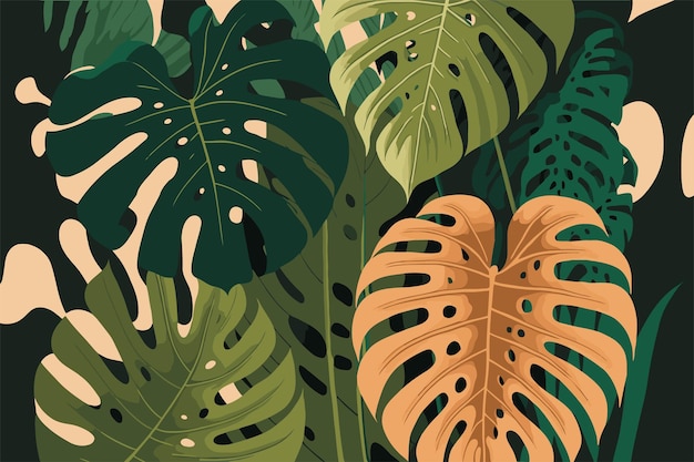 Feuilles de Monstera fond floral nature plante jungle tropicale