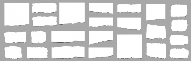 Feuilles de papier déchirées. Ensemble de bandes de papier déchiré. Vecteur