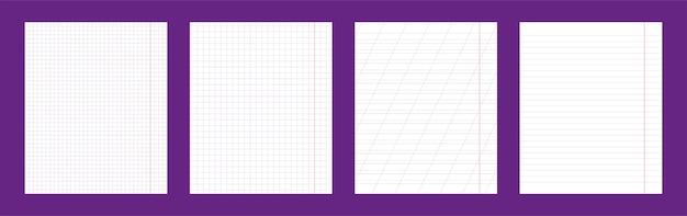 Feuilles de papier verticales pour cahier d'école sertie de modèles de taille standard de page de motif de lignes violettes