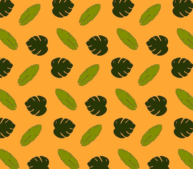 Des feuilles de plantes tropicales et de palmiers sans couture sur un fond orange dans un style plat