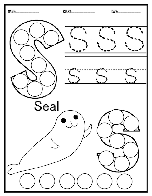 Feuilles de travail sur les lettres de traçage de la maternelle Alphabet trace et colorie un animal mignon, avec des marqueurs de points.