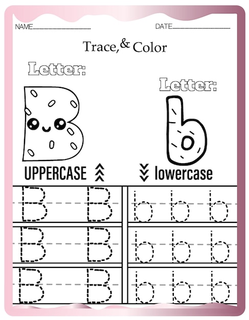 Feuilles De Travail Sur Les Lettres De Traçage De La Maternelle, Traçage Et Coloriage De L'alphabet Mignon.