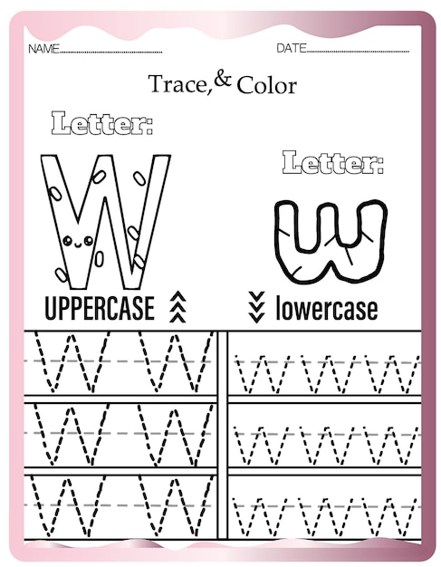 Feuilles de travail sur les lettres de traçage de la maternelle, traçage et coloriage de l'alphabet mignon.