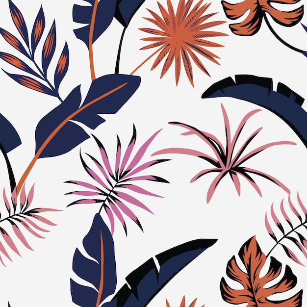 Feuilles Tropicales Couleur Transparente Motif Papier Peint